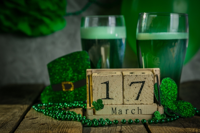 Green Beer with St. Patrick's day date and decorations