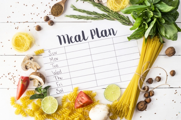 Meal Planning sheet surrounded by food
