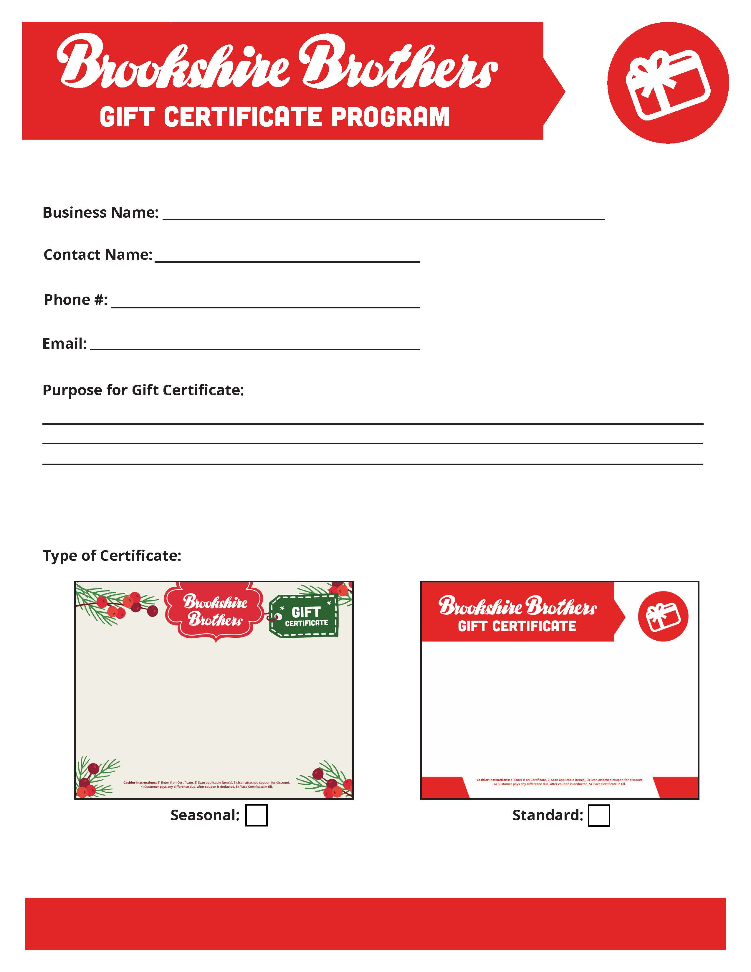 Gift Certificate Information Form