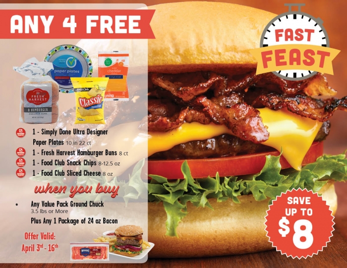Bacon Burger Fast Feast | Buy two get four free