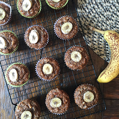 Banana muffins on a cooling rack