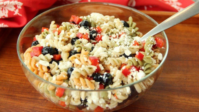 Bowl of Red, White and Blueberry Pasta Salad