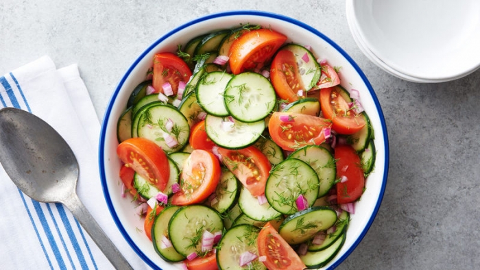 Dilled Cucumber and Tomato Salad In A Bowl