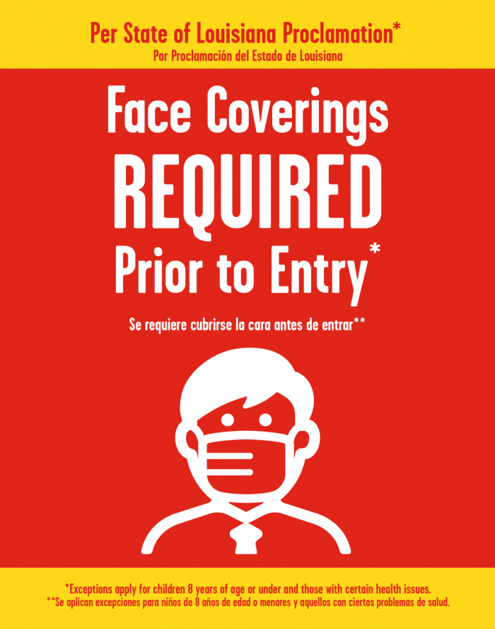 Face coverings required Louisiana message