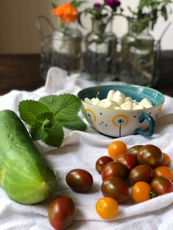 Cucumber, Mint, Tomato, Fresh Mozzarella Salad