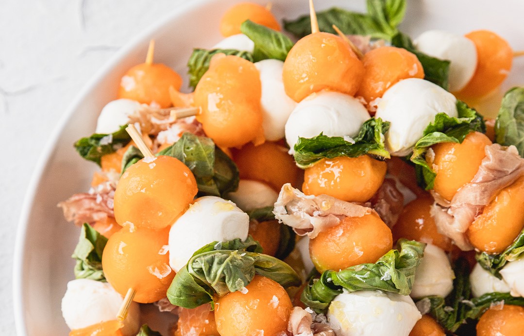 Cantaloupe Caprese Skewers