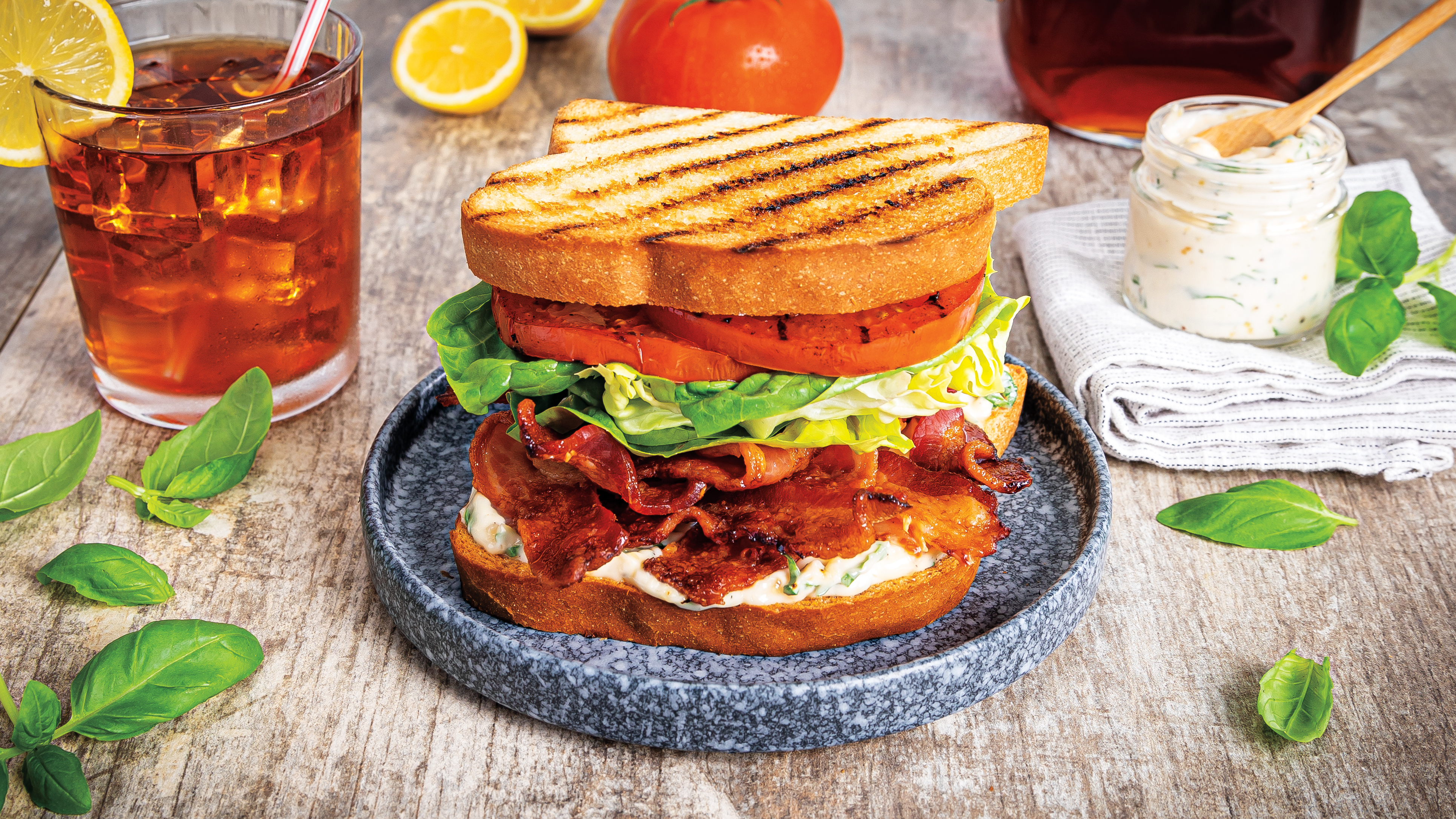 Grilled BLT Sandwiches with Basil Mayo