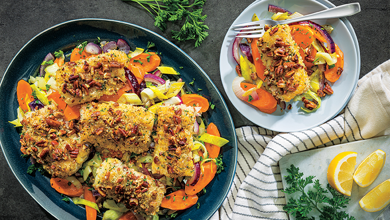 Honey Mustard Pecan Crusted Cod