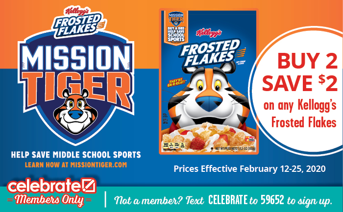 buy 2 save $2 on Kellogg's Frosted Flakes Celebrate Members Only