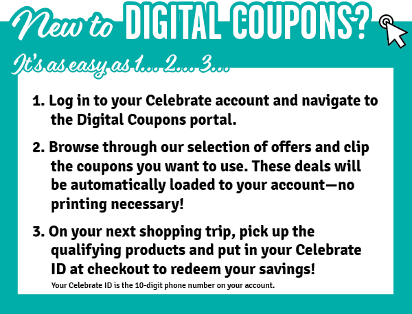 A graphic depicting the steps to use digital coupons