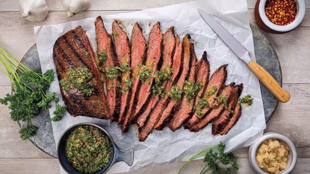 Grilled Flank Steak with Parsley Horseradish Vinaigrette