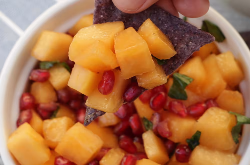 Pomegranate Basil Cantaloupe Salsa