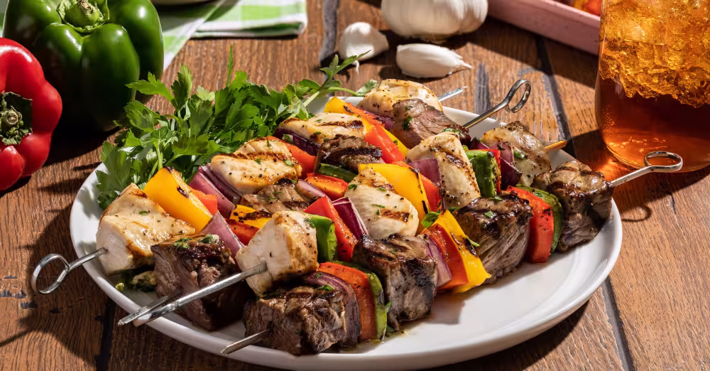 Garlic-Butter Chicken and Steak Kabobs