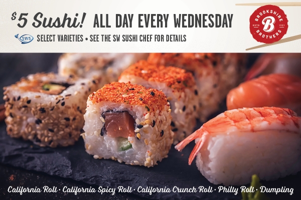 $5 Sushi! All Day Every Wednesday